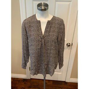 Joie Black & White Geometric Print 100% Silk Blouse Top, Size Small